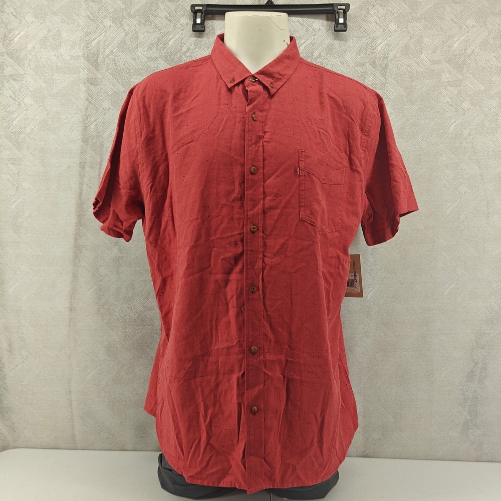 Levi Button Down Mens XXL Red Short Sleeve Speckled Cotton Casual Modern Shirt